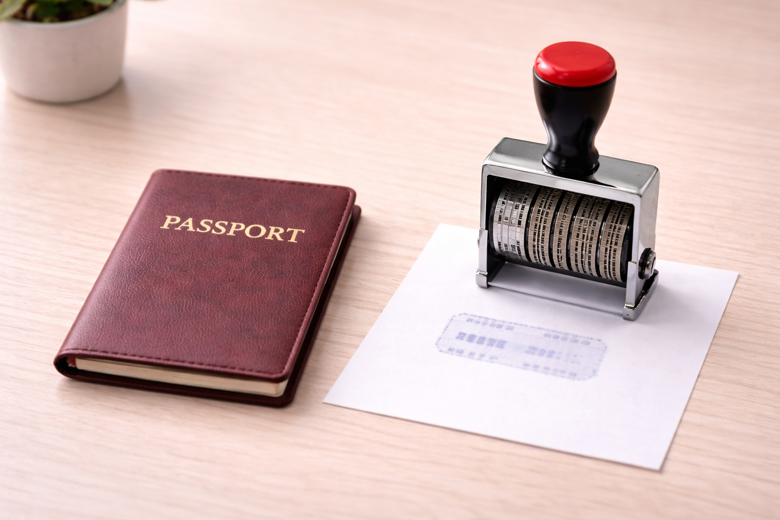 Passport stamp close up (blurred)